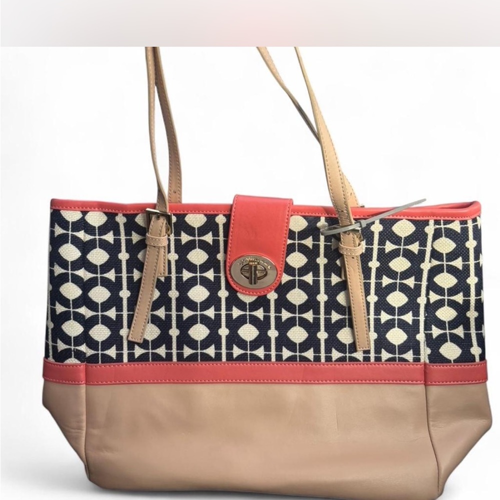Spartina 449 Navy and Coral Patterned Tote
